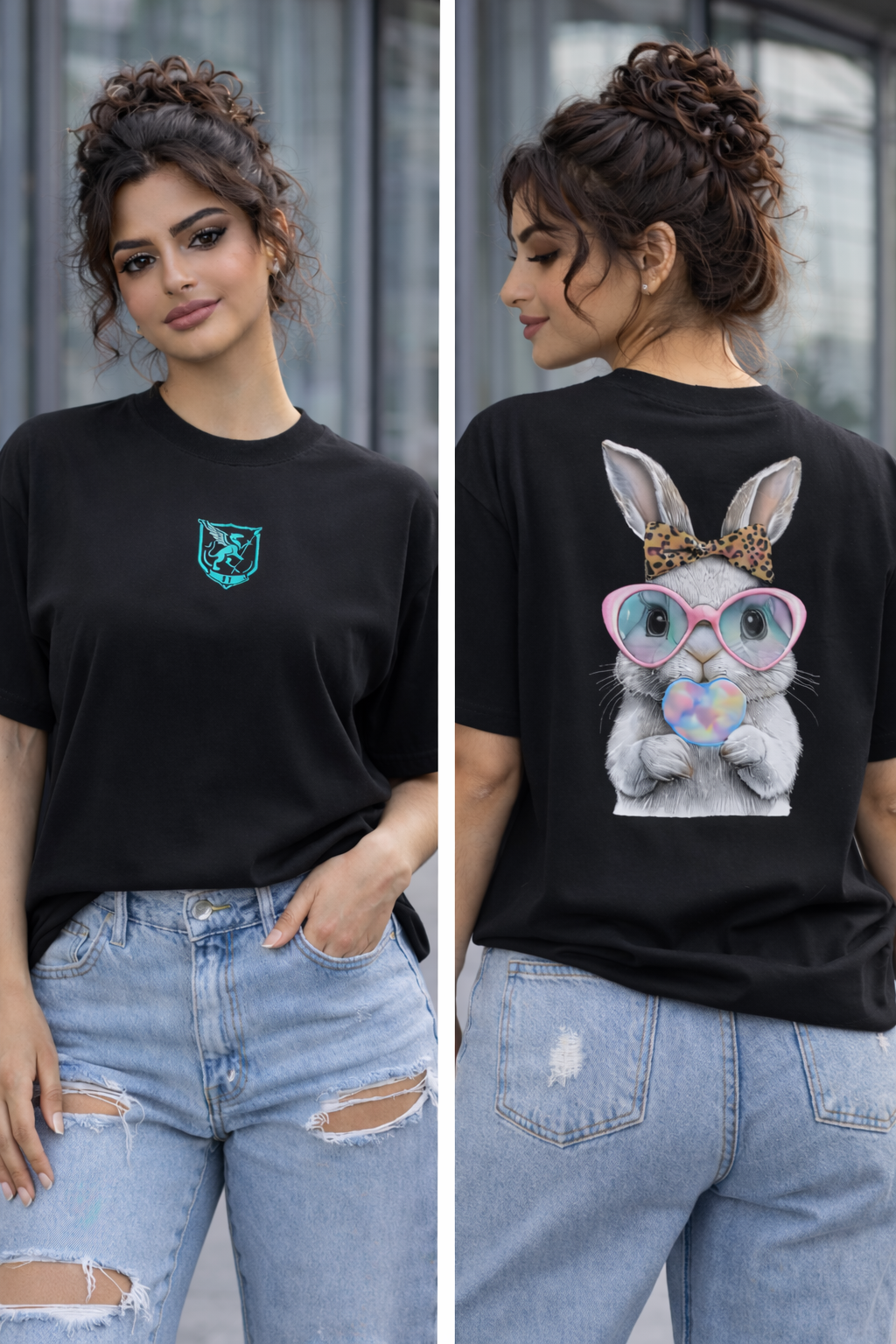 تيشيرت عضوي كبير الحجم بياقة عالية