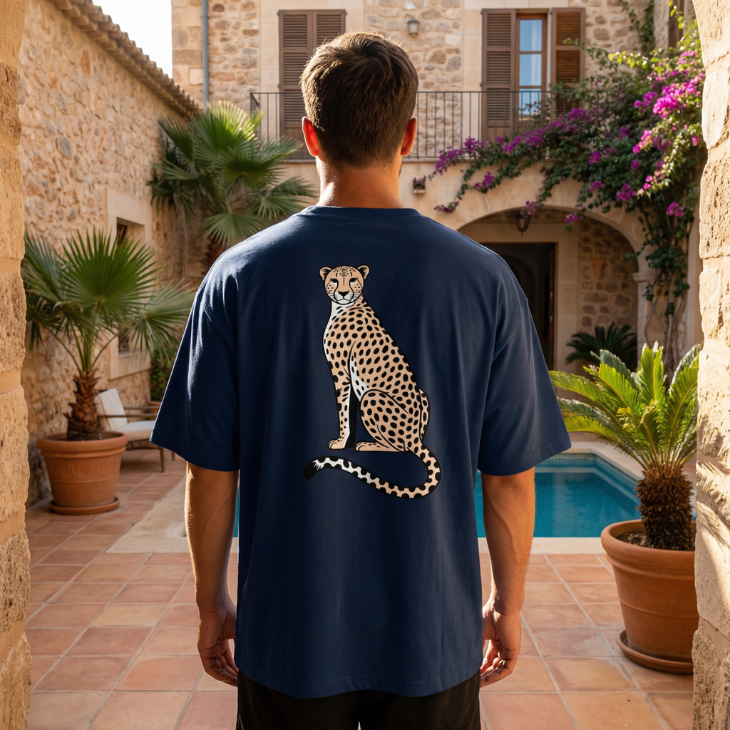 تيشيرت عضوي كبير الحجم بياقة عالية