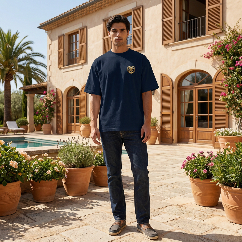 تيشيرت عضوي كبير الحجم بياقة عالية