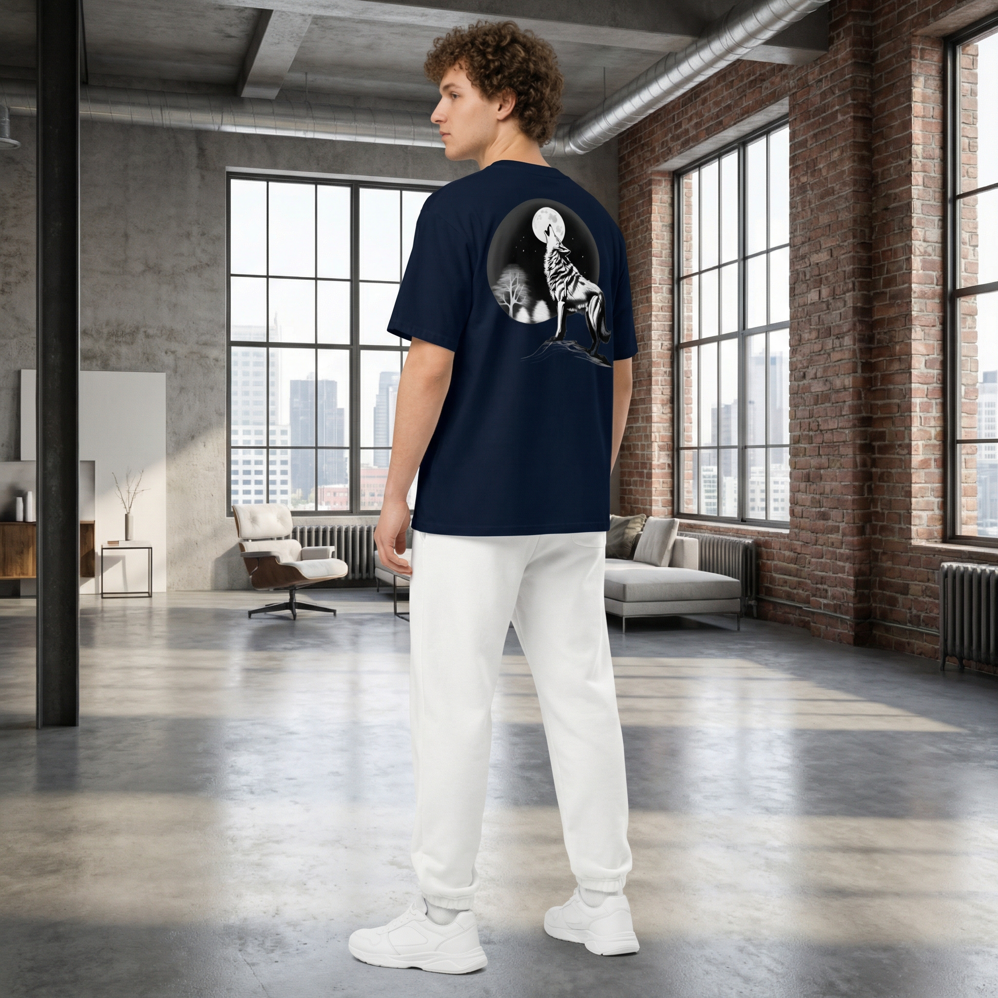 تيشيرت عضوي للجنسين، فضفاض، بياقة عالية