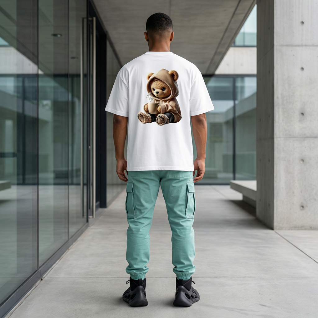 تيشيرت عضوي للجنسين، فضفاض، بياقة عالية